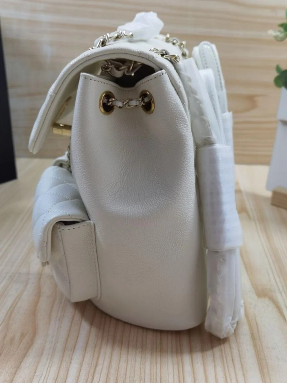 White Quilted Women’s Shoulder Bag with Gold Hardware